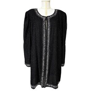 NEW Beaded Special Occasion Silk Evening Topper Jacket in Black & Silver Size 1X